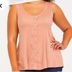 PEACH STRETCH CHALLIS FIT & FLARE TIE TANK